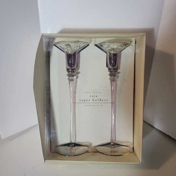 Vintage Pier 1 Exclusive Raja Hand Painted Taper Candle Holder Set NOS - Picture 6 of 7